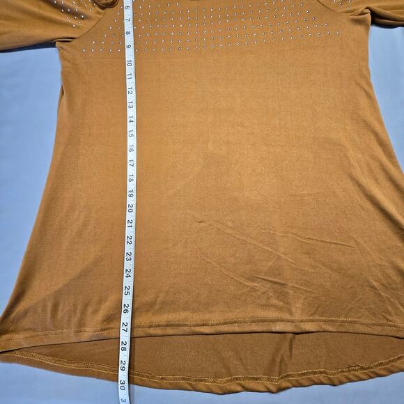 French Laundry Brown Cold Shoulder Shirt Stretch Studded Preppy Y2K Women Size L - Picture 7 of 12